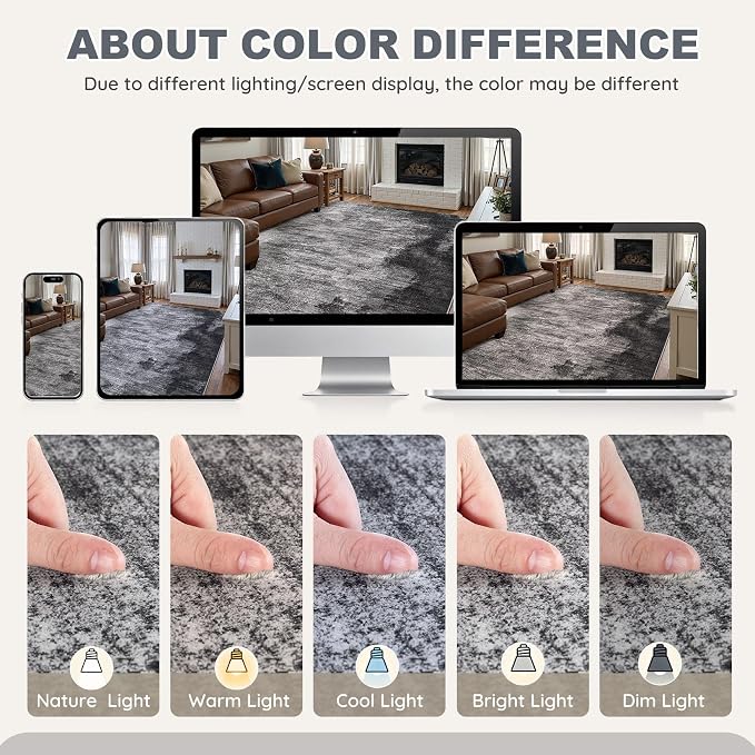 DMOYEST 6x9 Area Rug for Living Room Washable Abstract Indoor Carpet | Neutral Modern Low Pile Rugs Kid & Pet Friendly Soft Thin Carpet for Bedroom Dining Room and Office - Dark Grey