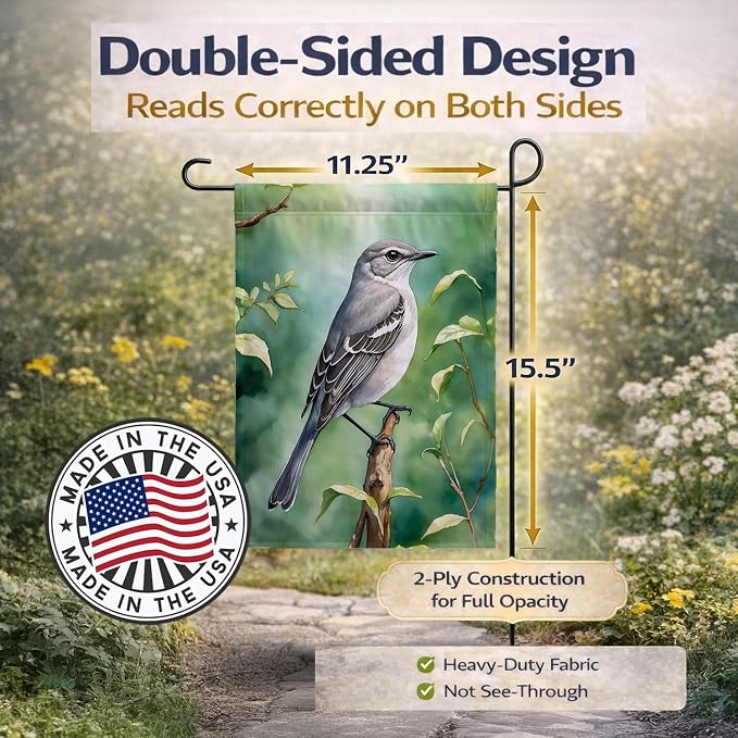 Caroline's Treasures Tennessee Northern Mockingbird Garden Flag Mailbox Flag Decorative Yard Flag Banner Outside Patio Artwork Yard Flower Beds, Garden Size, Multicolor