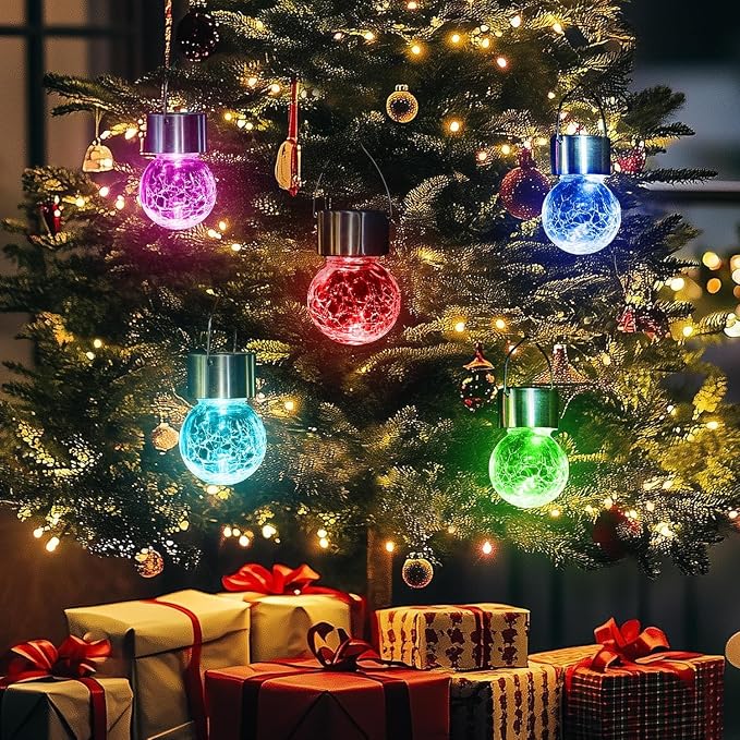 GIGALUMI Solar Lights Outdoor Waterproof, 12 Pack Solar Hanging Lights Garden Decor, Gifts for Women, Solar Outdoor Lantern Waterproof Cracked Glass for Yard, Fence, Tree(Color Changing)