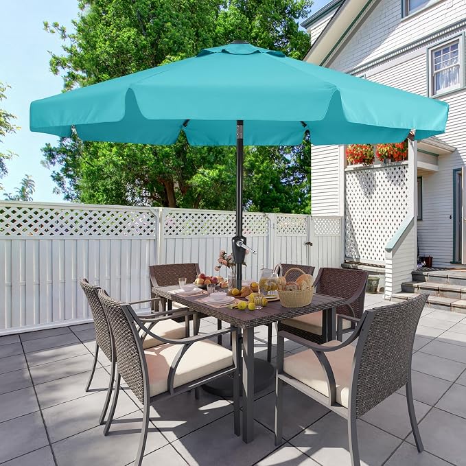 MASTERCANOPY 10ft Patio Umbrella with Valance, Crank and Tilt – 8 Ribs Outdoor Market Umbrella, UV/Fade Resistant, Waterproof Canopy with Wind Vent for Garden, Deck, Backyard, Pool (Turquoise)