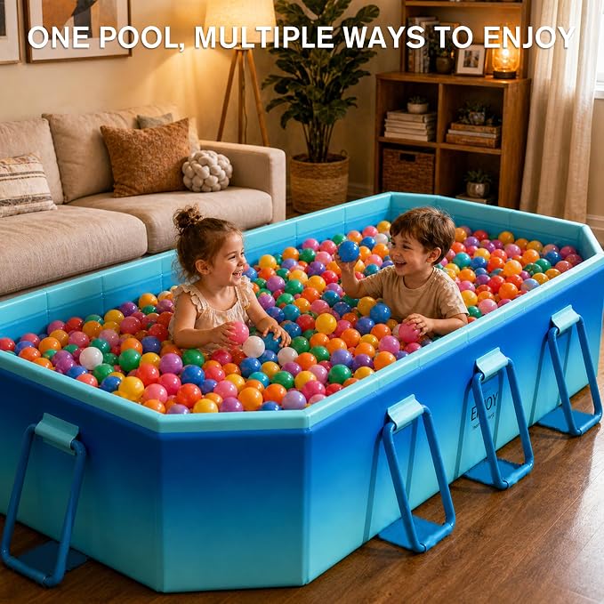 Large Foldable Pool, Non Inflatable Swimming Pool, Foldable Pool for Adults and Kids, Thickened Portable Collapsible Pool for Backyard and Outdoor Use, 116" x 65" x 21"