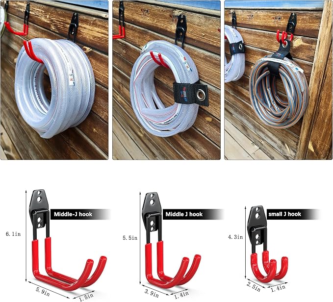 3-H Garden Hose Holder Wall Mount 2 Pack Solid Steel 3.9 Inch Compact Hose Hanger Heavy Duty Water Hose Holders for Outside,Red