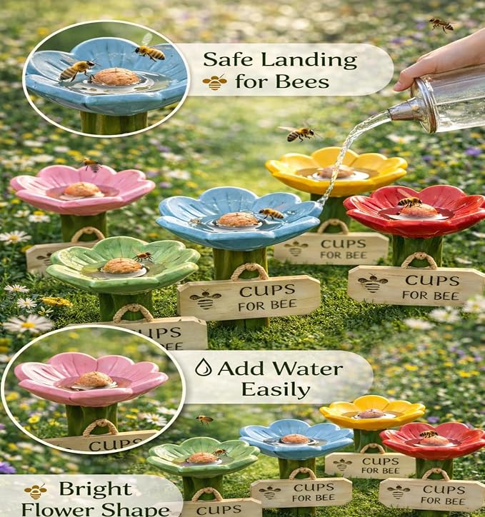 Bee Watering Station for Garden 5-Pack, Flower Bee Water Feeder, Ground Stake Pollinator Watering Station for Yard, Flower Bed, Planter