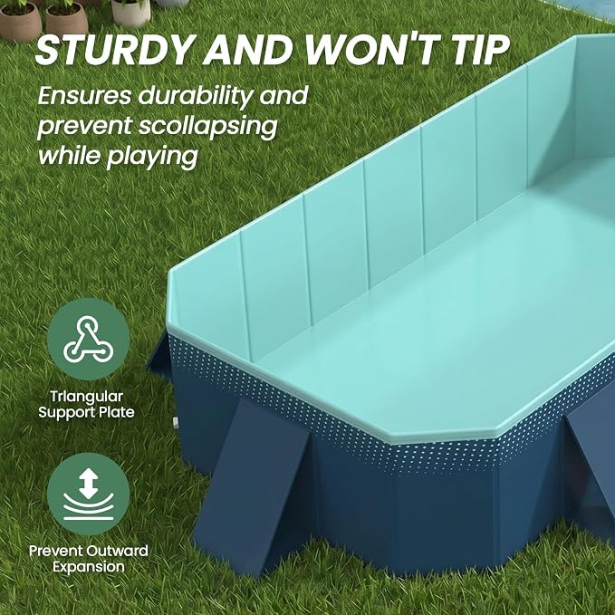 113" Non-Inflatable Foldable Pool, Extra Large Collapsible Swimming Pool with Rigid Hard Composite Board, Thickened Portable Pool for Outdoor, Backyard, Family, Camping(Geranium Blue, 3M)