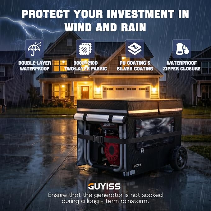Generator Covers While Running. 32x24x24 Inch Generator Cover, 900D+210D Heavy Duty Waterproof, PVC Transparent Visual Operation Window, Top Can Be Opened for Refueling. Black