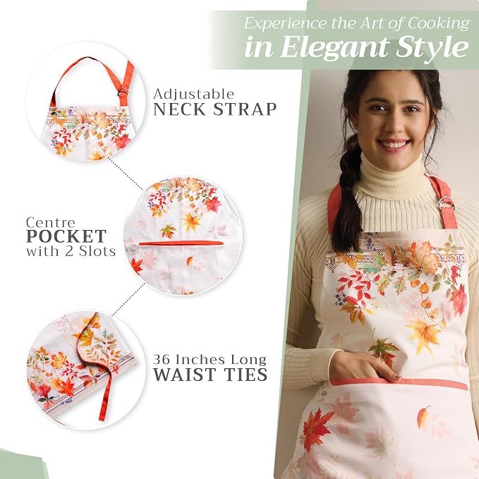 Maison d' Hermine Aprons for women with Pocket 100% Cotton (27.50"x31.50") | Adjustable Neck Strap & long ties Apron Men Chef Wedding Cooking Gardening Server Maid