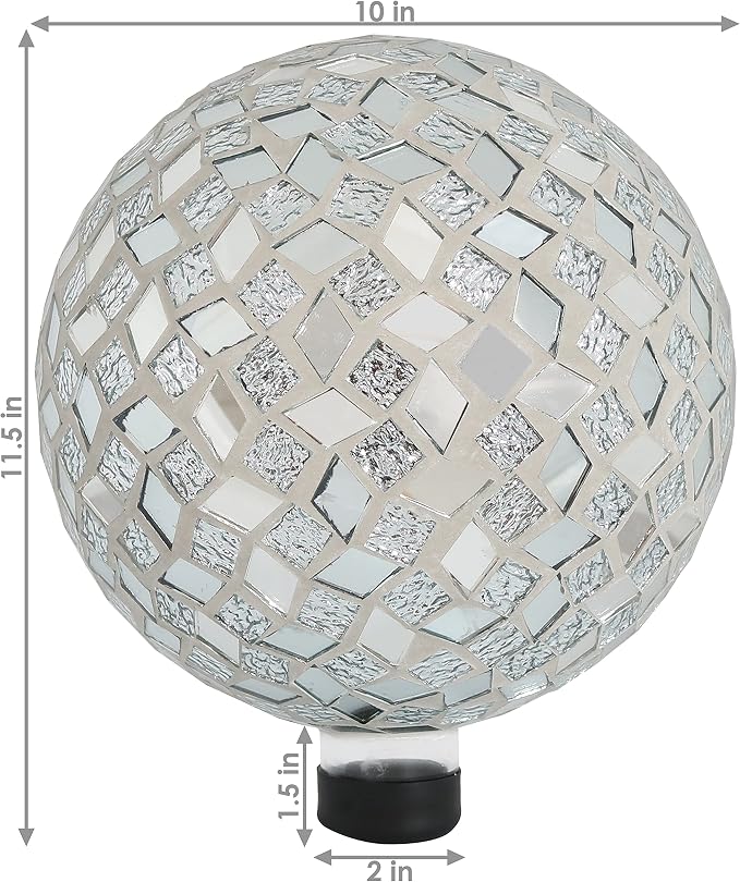 Sunnydaze 10" Mosaic Glass Gazing Ball for Garden, Globe for Outdoor Decor | Mirrored Diamond, 2 pk, Decorative Sphere Fits Most Stands, Garden Ball for Outside, Flower Bed, Backyard, or Indoor Display