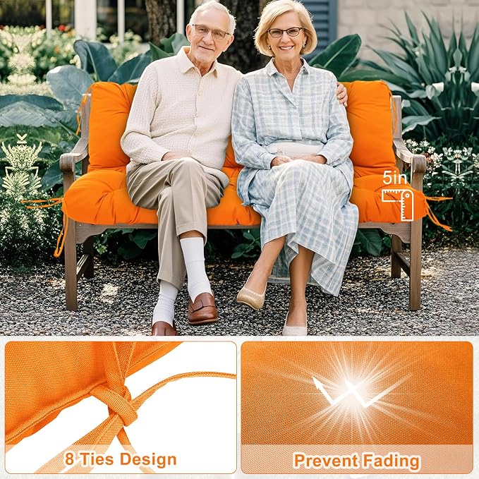 Porch Swing Cushions 2 Seater Replacement Thicken 5" Waterproof & Fade Resistant Swing Cushions for Outdoor Furniture Bench Patio Swing Cushion with Backrest & Ties(Orange 40x40x5inch)