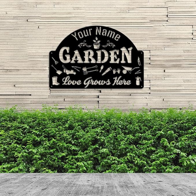 MeMate Garden Sign, Personalized Metal Signs, Garden Sign to Personalize, Customized Name Wall Art for Garden Outdoor Decor, Outdoor Plaque for Mom Grandma, Large Sign for Vegetable Garden She Shed