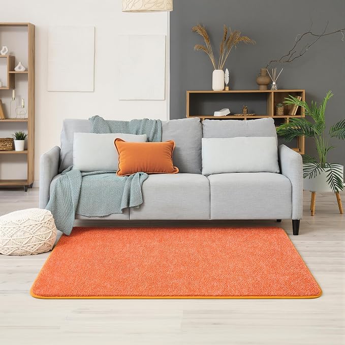 Chicrug Memory Foam 2x4 Small Runner Rugs for Hallway Entryway Bedroom | Modern Low-Pile Carpet Runner Rug for Kitchen, Throw Kids Rug for Bedside Dorm Room Decor, Orange and White