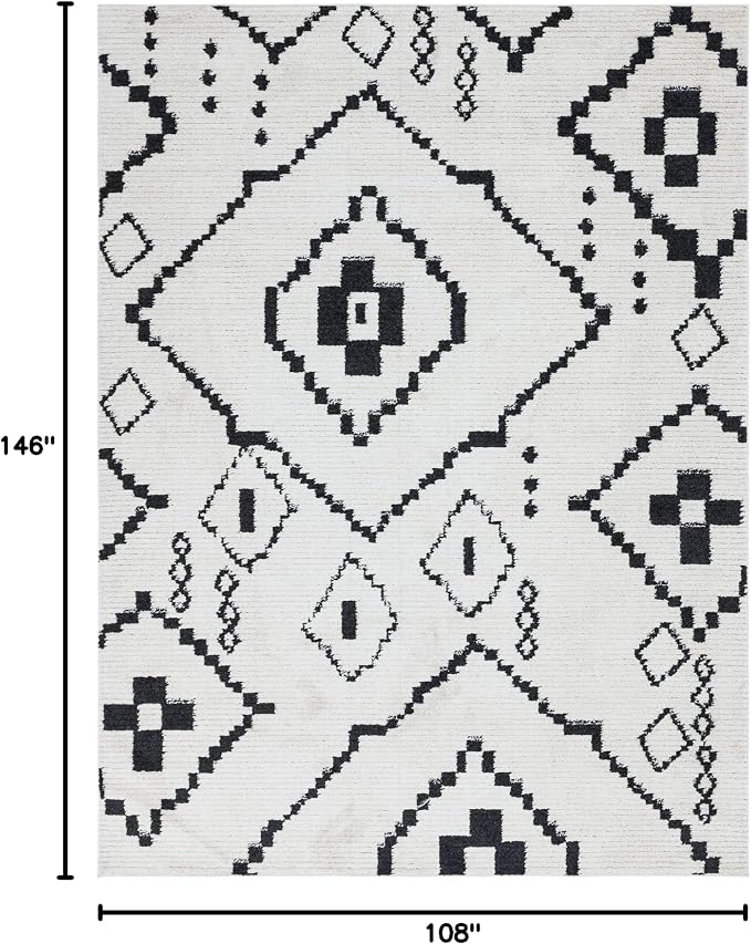 Unique Loom Morocco Collection Tribal, Southwestern, Bohemian Area Rug (9' 0 x 12' 0 Rectangular, Ivory/Black)