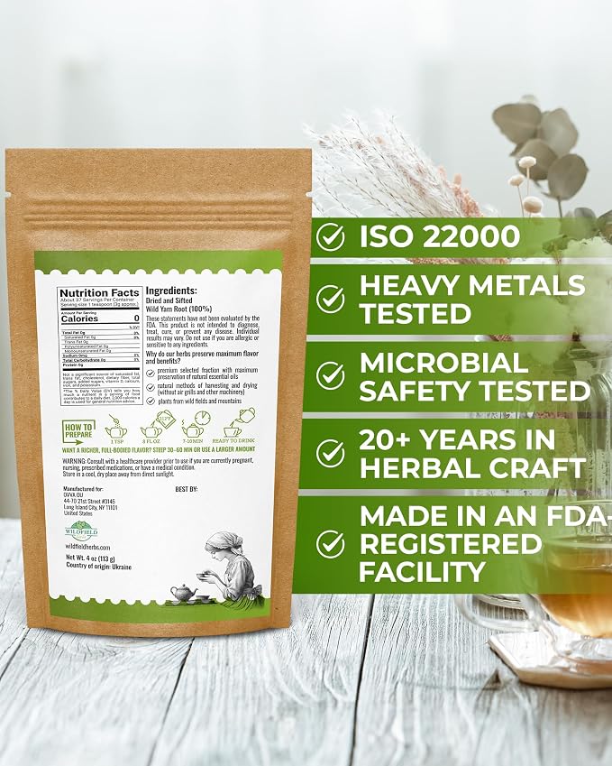 4 oz Wild Yam Root Herbal Tea (Dioscorea) - 113g Wild Yam Root Loose Herb Tea Ñame Silvestre