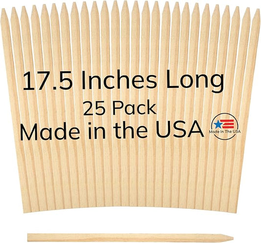25 Pack Wooden Garden Stakes, 17.5" Long x 3/4" Wide, Made in USA Pine Plant Markers, Chisel Point Yard Stakes for Gardening, Landscaping, Row Labels, Signs & Crafts