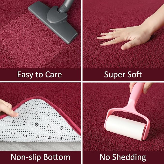 AROGAN 4x6 Area Rugs for Living Room Non Slip Dorm Bedroom Rug, Wine Red | Modern Area Rugs with Soft Memory Foam, Minimalist Washable Indoor Floor Carpet for Dining Room Office Kids Playroom Decor
