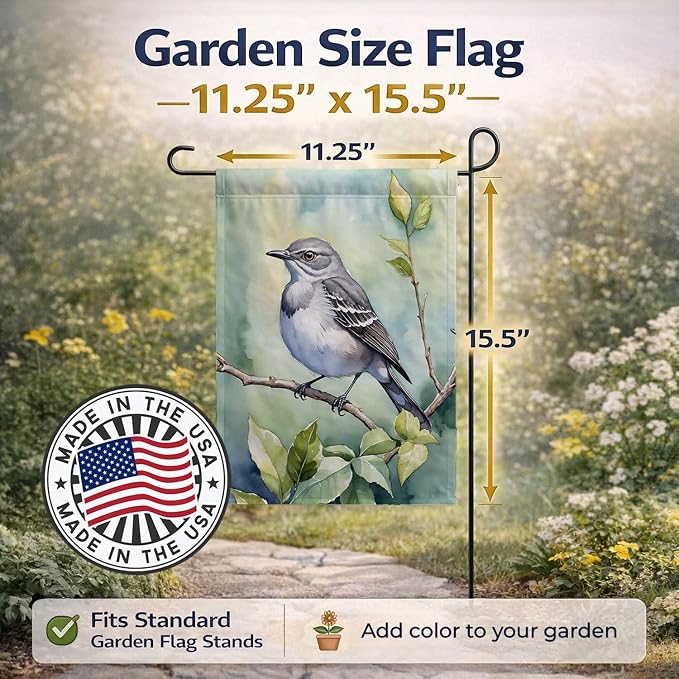 Caroline's Treasures Mississippi Northern Mocking bird Garden Flag Mailbox Flag Decorative Yard Flag Banner Outside Patio Artwork Yard Flower Beds, Garden Size, Multicolor