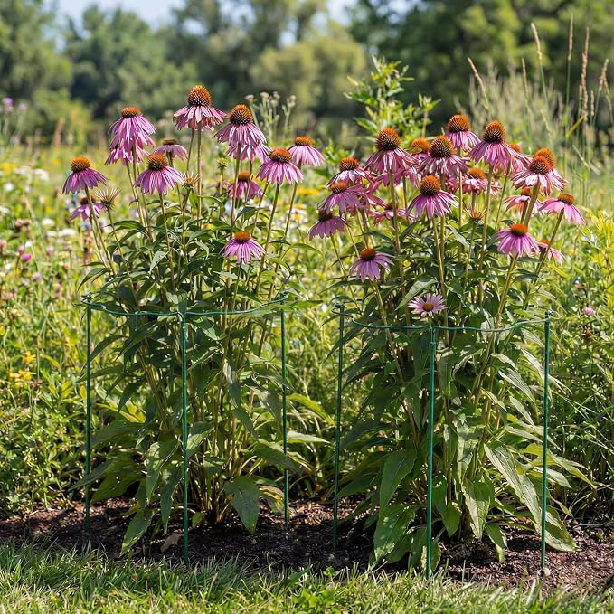 Pelopy 4 Pack Metal Scalloped Plant Support Stakes, Green Heavy Duty Metal Stakes for Outdoor Garden Plant Flower Peony Rose Perennials & Flowering Bush Support, 18" x 35"