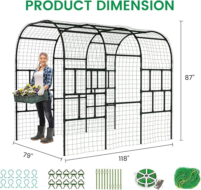 DoCred Garden Arch Trellis, 87in H x 118in L Large Garden Arch Arbor Trellis for Climbing Plants Outdoor Plant Support for Cucumber Grape Vine,Tall Metal Gardens Archway for Lawn Party Ceremony