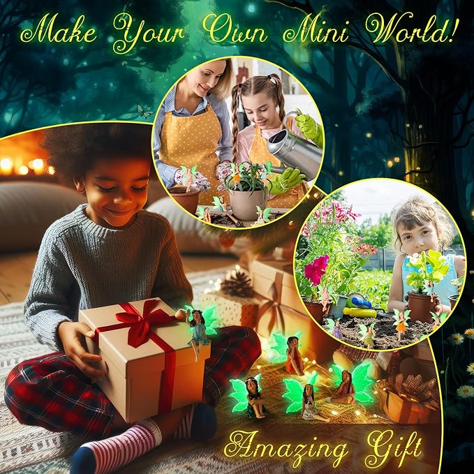 Suzile 11 Pcs Mini Fairies Figurines Miniature Fairy Resin Figurines with Luminous Wings Garden Accessories for Outdoor Yard Pot Plants and Mini Garden Lawn Decorations