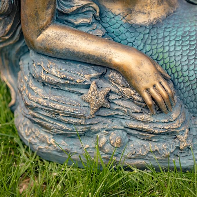 Magnesium-Based Cement Mermaid Statues for Both Indoor and Outdoor Use (Reclining on Rock Mermaid Camree)