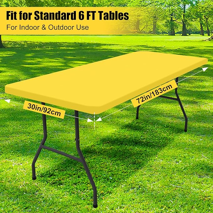 Smiry 6 Pack Rectangle Picnic Table Cloth, Waterproof Elastic Fitted Tablecloths, Washable Polyester Rectangular Patio Table Cover for Camping, Indoor and Outdoor (Yellow, 30"x72")