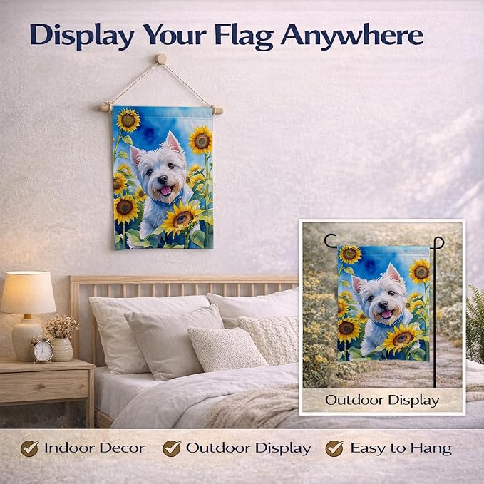 Caroline's Treasures DAC6174GF Westie in Sunflowers Garden Flag Mailbox Flag Decorative Yard Flag Banner Outside Patio Artwork Yard Flower Beds, Garden Size, Multicolor