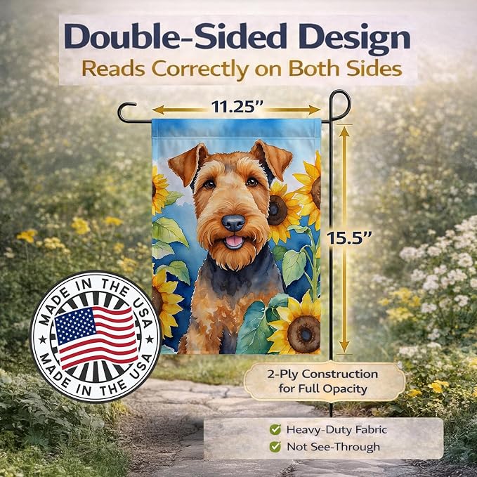 Caroline's Treasures DAC6002GF Airedale Terrier in Sunflowers Garden Flag Mailbox Flag Decorative Yard Flag Banner Outside Patio Artwork Yard Flower Beds, Garden Size, Multicolor