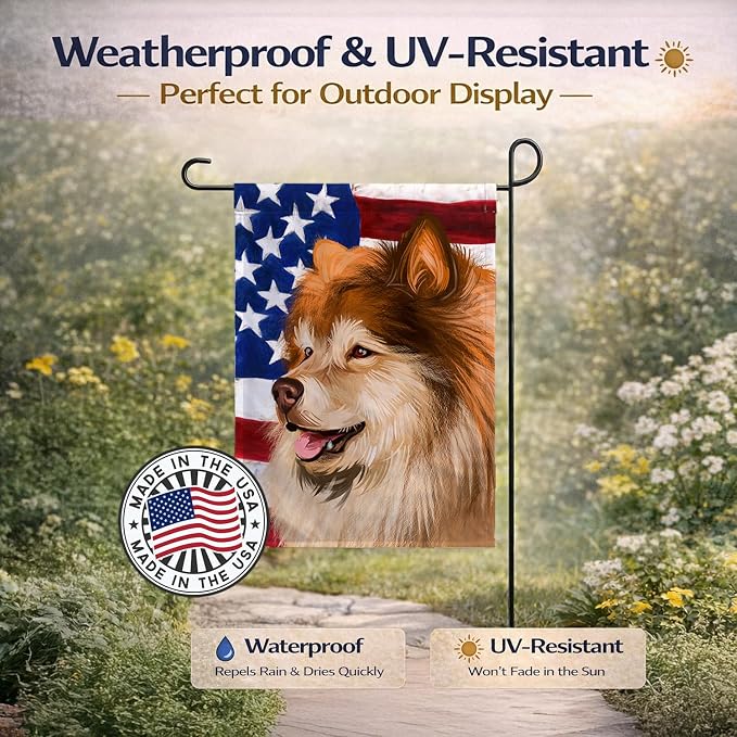 Caroline's Treasures CK6524GF Finnish Lapphund Dog American Flag Garden Flag Mailbox Flag Decorative Yard Flag Banner Outside Patio Artwork Yard Flower Beds, Garden Size, Multicolor