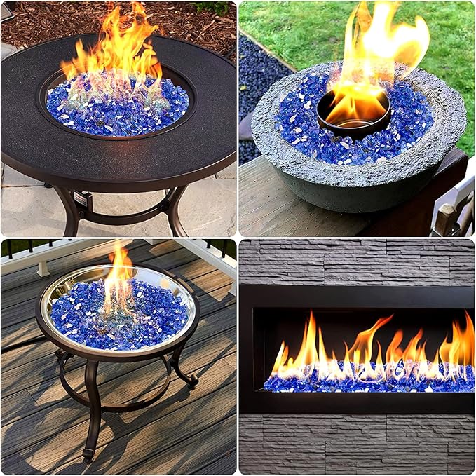 Onlyfire 10 lbs Fire Glass Rocks 1/2 Inch, Reflective Tempered Glass for Propane Fire Pit & Gas Fireplace, High Luster Firepit Glass Stones for Fire Table, Cobalt Blue (Multicolor Options Available)