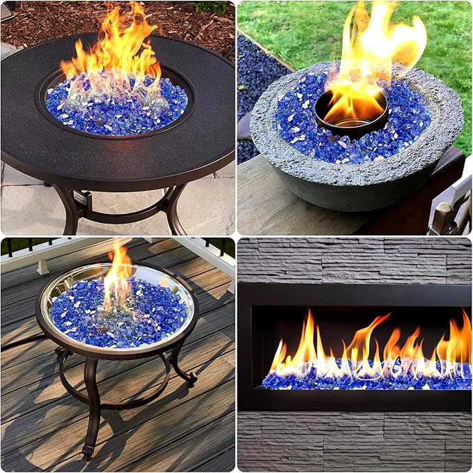 Onlyfire 10 lbs Fire Glass Rocks 1/4 Inch, Reflective Tempered Glass for Propane Fire Pit & Gas Fireplace, High Luster Firepit Glass Stones for Fire Table, Cobalt Blue (Multicolor Options Available)
