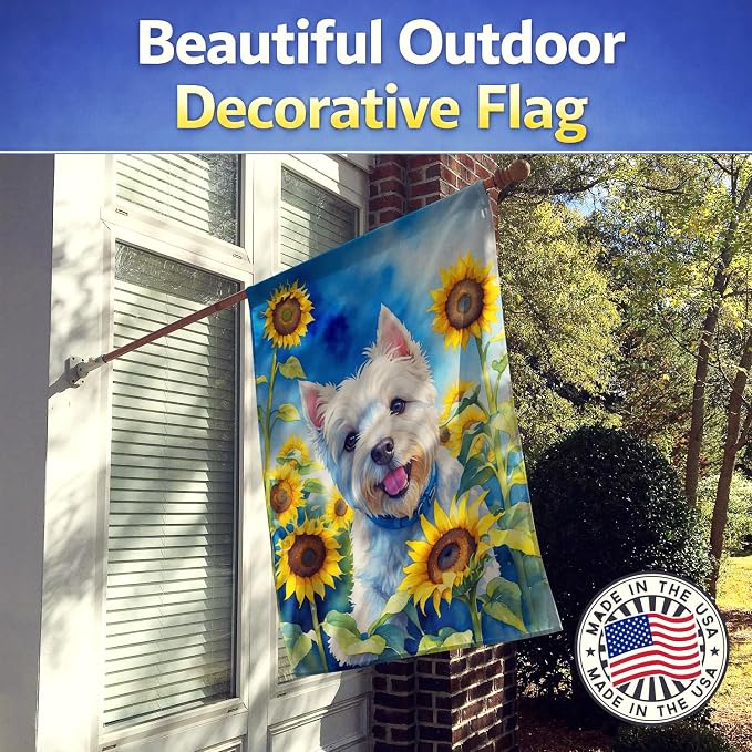 Caroline's Treasures DAC6174CHF Westie in Sunflowers House Flag Large Porch Sleeve Pole Decorative Outside Yard Banner Artwork Wall Hanging, Polyester, House Size, Multicolor