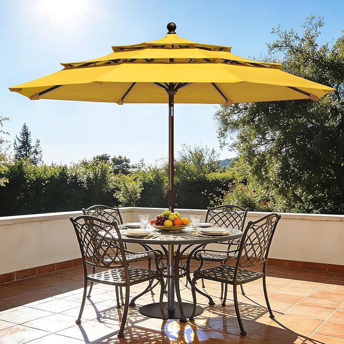 EliteShade USA 10-Year-Non-Fading 10ft 3-Tier Market Patio Umbrella, Commercial Grade Outdoor Table Umbrella with Crank Open, Windproof & UPF 50+ UV Protection, Heavy Duty Ventilation for Garden, Deck, Pool, Backyard, Beach & Bistro, Sunflower Yellow