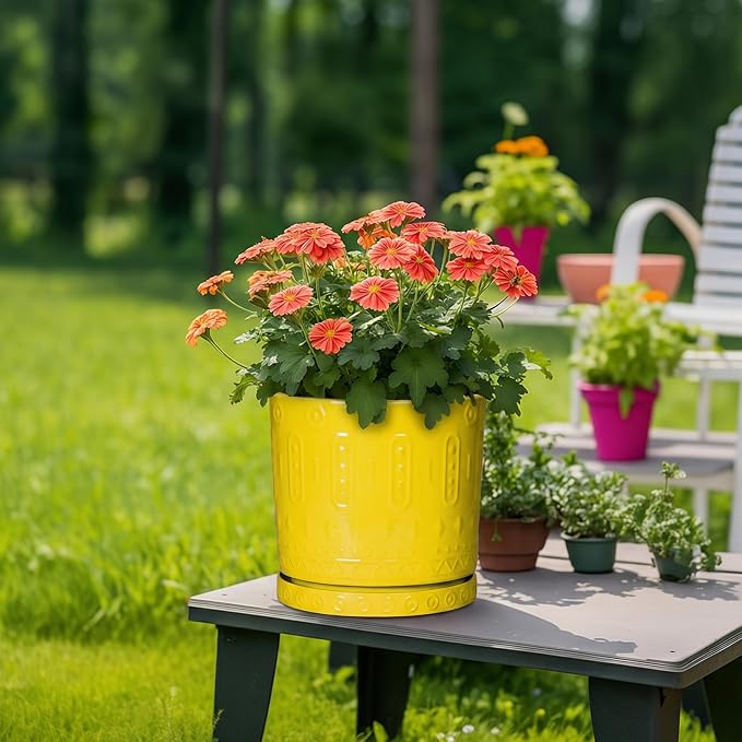 Eightpot Plant Saucers for Indoors, 9.3 Inch Plant Pot Saucers, Plant Drip Trays for Indoor Outdoors, Round Plants Plates to Catch Water, Boho Decorative Plants Dishes to Catch Water, Yellow