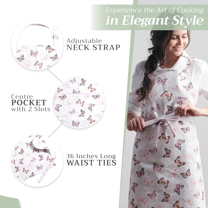 Maison d' Hermine Aprons for women with Pocket 100% Cotton (27.50"x31.50") | Adjustable Neck Strap & long ties Apron Men Chef Wedding Cooking Gardening Server Maid