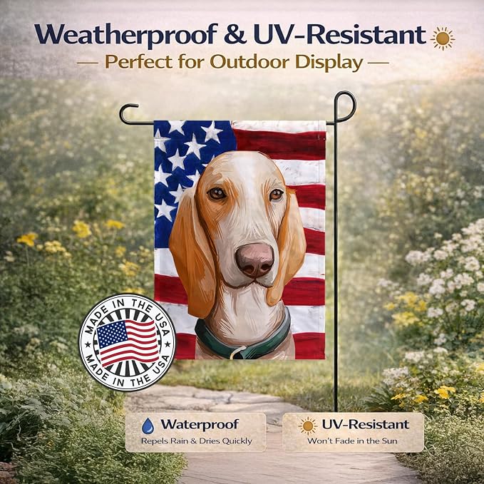Caroline's Treasures CK6658GF Porcelaine Dog American Flag Garden Flag Mailbox Flag Decorative Yard Flag Banner Outside Patio Artwork Yard Flower Beds, Garden Size, Multicolor