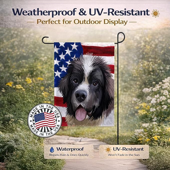 Caroline's Treasures CK6604GF Landseer American Flag Garden Flag Mailbox Flag Decorative Yard Flag Banner Outside Patio Artwork Yard Flower Beds, Garden Size, Multicolor