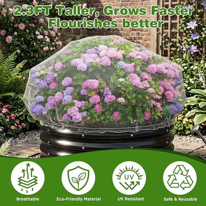 2 Pack Garden Netting for 6x3FT Raised Beds, Ultra-Fine Mesh Plant Covers with Drawstring&10 Clips, Bird, Pest & Small Animal Barrier for Protecting Vegetables, Fruits & Flowers