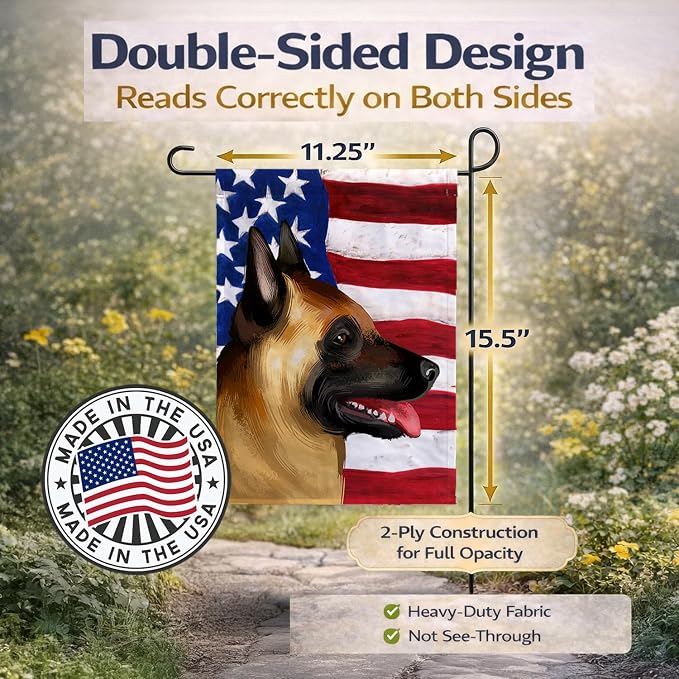Caroline's Treasures CK6428GF Belgian Malinois American Flag Garden Flag Mailbox Flag Decorative Yard Flag Banner Outside Patio Artwork Yard Flower Beds, Garden Size, Multicolor