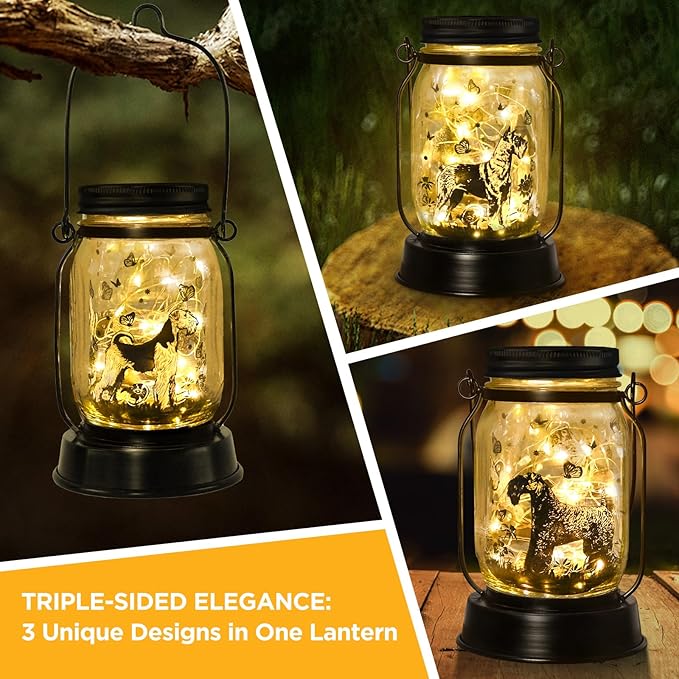 kyoryuger Terrier Dog Gifts for Women/Men, Pet Solar Lanterns Terrier Dog Lovers Lantern Pet Loss Dog Memorial Lights Solar Garden Decoration for Yard,Patio,Backyard,Torches Light