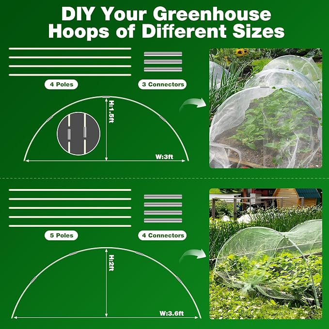 Garden Mesh Netting Kit, 2 Pieces 10x33FT Netting, 100 Hoops 80 Connectors 72 Clips 1 Pair Gloves, Protection for Plant Vegetable Fruits Flowers Greenhouse