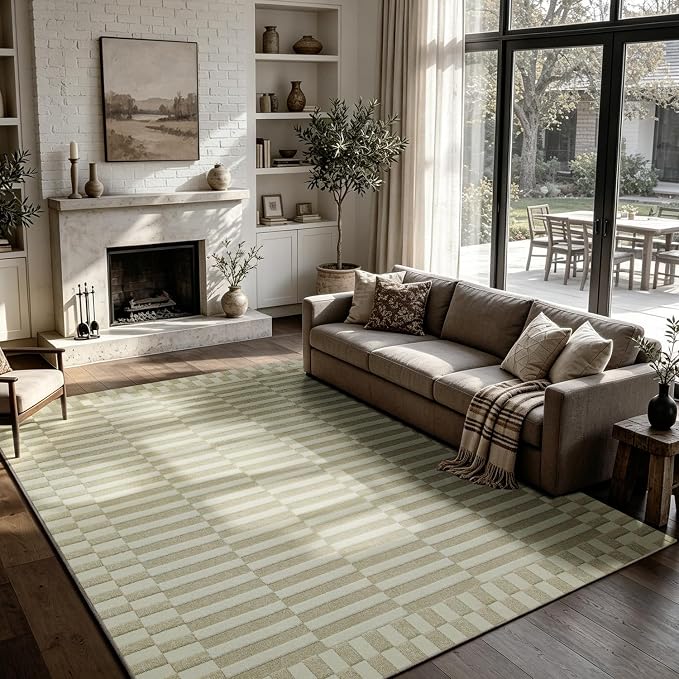 8x10 Washable Area Rugs for Living Room,Bedroom,Dining Room,Nursery- Beige | Ultra Soft,No Creases,Non-Slip,Non-Shedding,Machine Washable,Neutral Boho Low Pile Carpet for Hardwood,Home High-Traffic Area