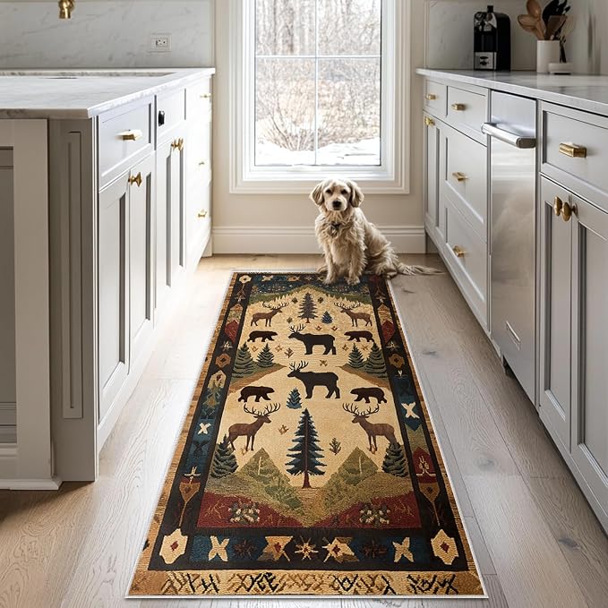 Farmhouse Cabin Runner Area Rug Rustic Washable 2x6 Rugs for Living Room Bedroom Western Country Non-Slip Soft Floor Large Carpet for Office Entryway Bathroom