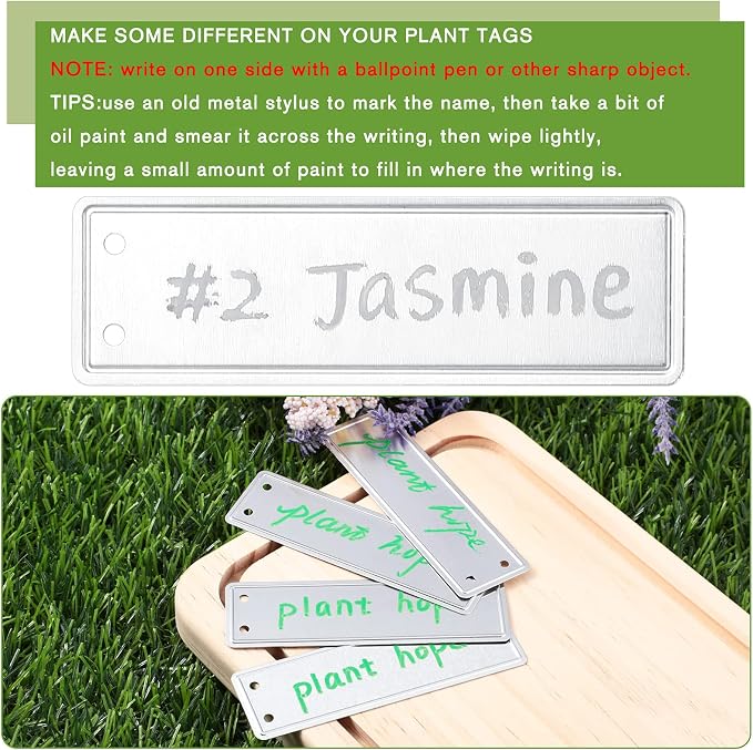 Hotop 300 Pieces Metal Plant Tags with Wires 1 x 3.25 Inches Double Sided Blank Metal Plant Labels Waterproof Aluminum Label Tag for Indoor Outdoor Gardening Nursery Supplies