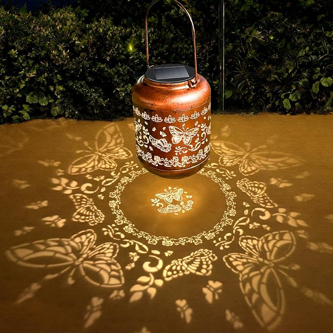 Birthday Gifts for Women Mom Grandma - Butterfly Solar Lanterns Outdoor Waterproof Copper Metal Hanging Solar Lights for Yard Garden Ornament Decor Gardening Gifts for Her