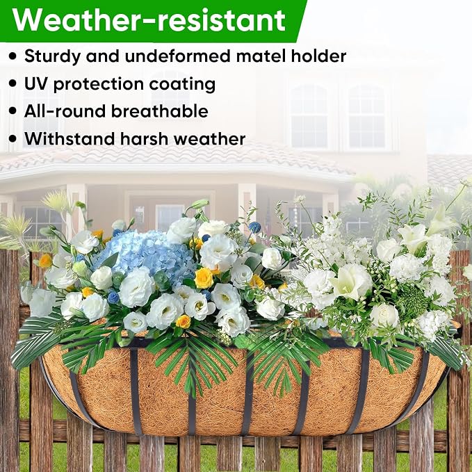 HKZ Deck Balcony Railing Planter Window Boxes - 2 Pack 24 Inch Planter Box, Balcony Planters Railing Hanging, Window Boxes Outdoor Fence Planters