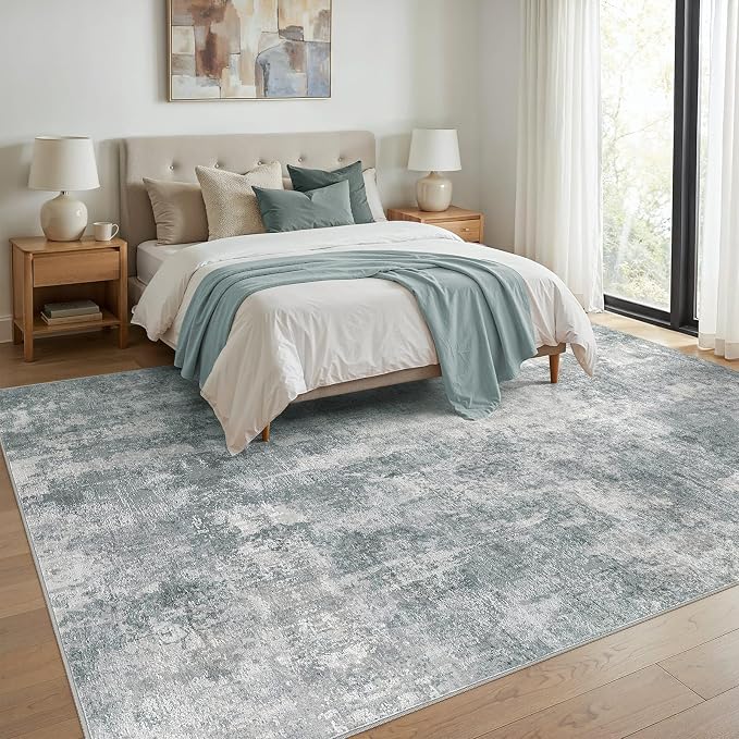 8x10 Area Rug Washable Abstract Rugs for Living Room Grey | for Bedroom, Dining Room, Office, Nursery, Soft Neutral, Low Pile Non-Slip, Kid Pet Friendly, Large Indoor Carpet, Home Decor