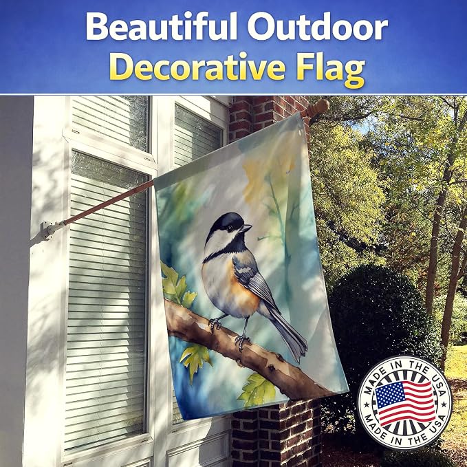 Caroline's Treasures Massachusetts Blackcapped Chickadee House Flag Large Porch Sleeve Pole Decorative Outside Yard Banner Artwork Wall Hanging, Polyester, House Size, Multicolor