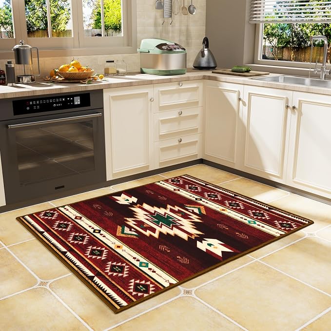 BENRON Western Entryway Rug 2x3, Small Area Rugs for Kitchen, Red | Southwest aztec Rug,Throw Rugs for Hallway Porch Front Door Washable
