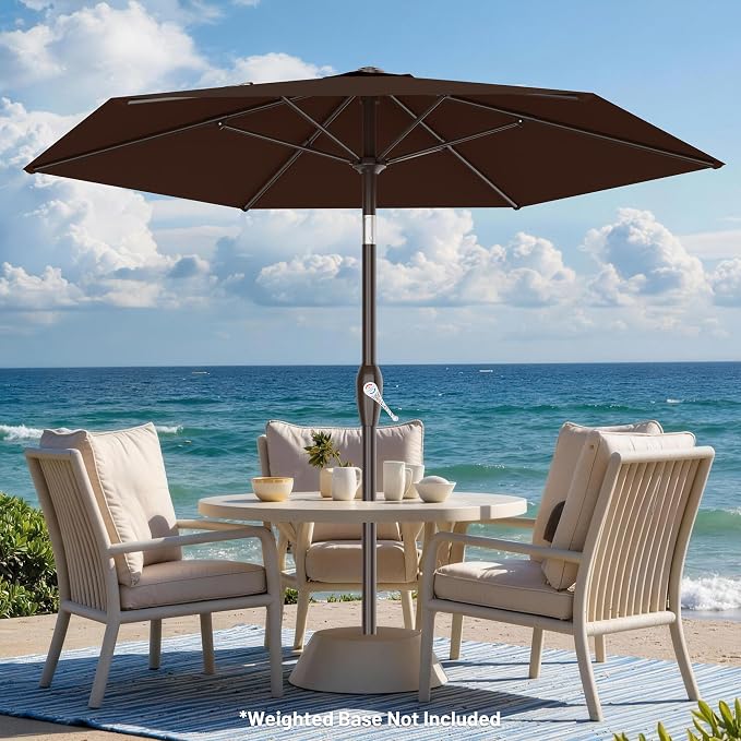 AreShark 7.5FT Patio Umbrella Table Market Umbrella w/Tilt and Crank, Heavy-Duty Outdoor Umbrellas for Pool, Deck, Garden and Backyard, Brown