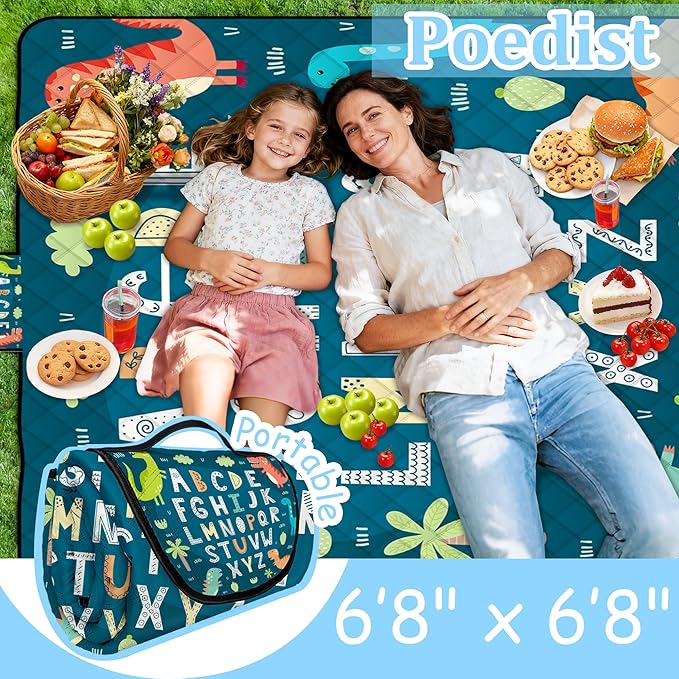 Extra Large Picnic Blanket Waterproof,80"x 80"Foldable Machine Washable Beach Blankets,Outdoor Blanket for 6-8 Adults,Picnic Mat Suitable for Indoor Crawling,Park Beach,Camping,Hiking,Travel( Blue)