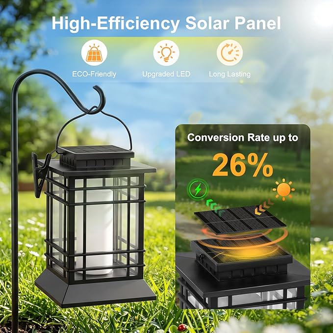 Brightever 6-Pack Solar Lanterns Outdoor Lights, Upgraded Flickering Flame Solar Lanterns Outdoor Waterproof, Hanging Solar Lights for Outside with Clip, Solar Lantern Lamps for Backyard Garden Decor